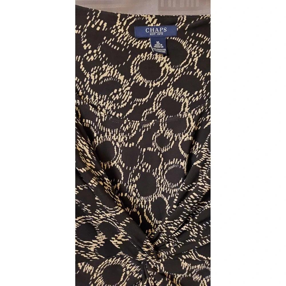 CHAPS Ralph Lauren Women's‎ Jersey Dress Geometric Black Ivory Stretch Size XL